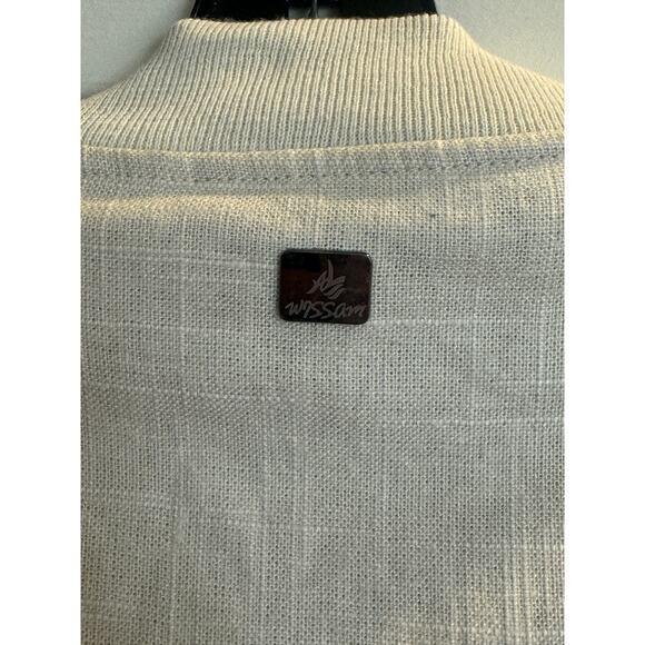 Al Wissam Jean Denim Culture Bomber Jacket Mens L Bone Linen Cotton Embroidered - Picture 10 of 16